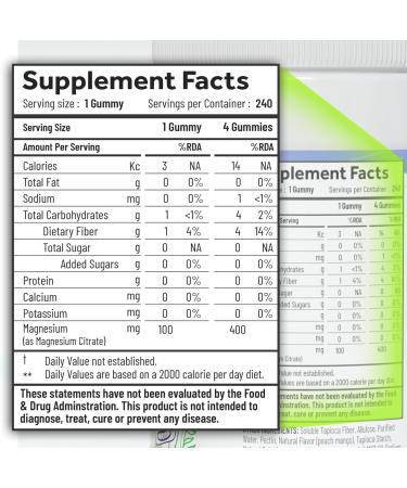 Magnesium Citrate Gummies - Sugar-Free Vegan and Non-GMO for Better Sleep and Relaxation - No Sugar Alcohol - Magnesium Supplement for Adults Teens and Kids - Green Apple - 240 Chews - Buy Online on GoSupps.com