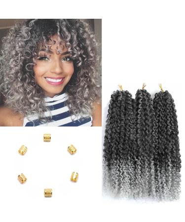 3 packs passion twist crochet hair 12 inch crochet borders for short marlybob kinky curly crochet braids 30.5 cm curly wavy hair extension (T1b/gray)