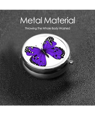 Cute Purple Butterfly Mini Round Pill Box | 3 Compartment Travel Organizer | Portable Medicine Case for Home & Office - Buy Online on GoSupps.com