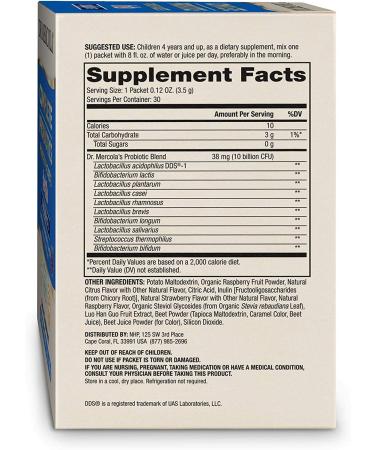 Dr. Mercola Kids Probiotics Powder - 10 Billion CFU, Natural Raspberry, 30 Packets - Buy Online on GoSupps.com