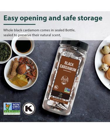 Soeos Black Cardamom 6oz - Non GMO, Kosher, Smoky Flavor - Freshly Dried Cardamom Seeds and Pods for Asian and Indian Cooking - Buy Online on GoSupps.com