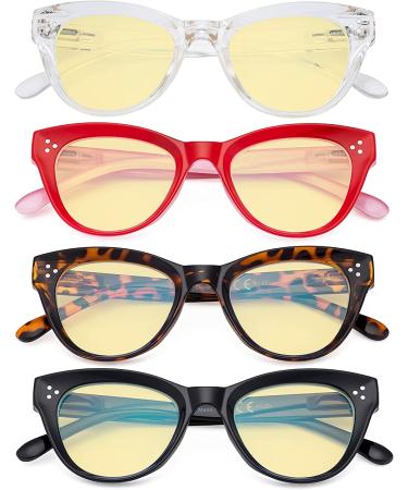 Eyekepper 4 Pack Oversized Cat Eye Blue Light Blocking Glasses +1.00 - Yellow Tinted Computer Reading Eyewear for Women - b60-4 Pairs - Buy Online on GoSupps.com