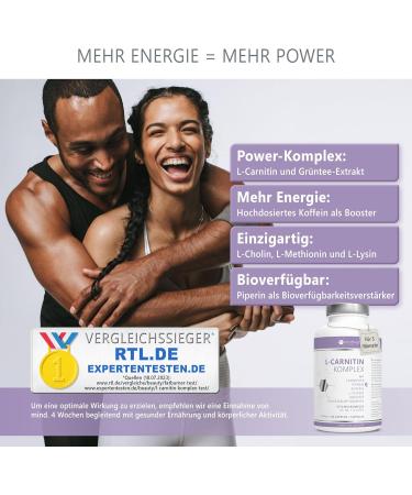 L-Carnitine Capsules 180 Count | Premium Carnipure - Vegan Formula with B3 B6 C Choline Lysine Green Tea & Caffeine | High Dose for Optimal Health - Buy Online on GoSupps.com