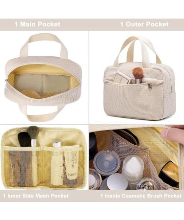 Women's Corduroy Makeup Bag - Large Cosmetic Organizer Pouch in Beige - Buy Online on GoSupps.com