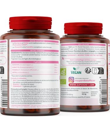 SUPERDIET - ORGANIC SKIN BEAUTY QUARTET - Burdock Nettle Dandelion Carrot -Phytotherapy -Made in France - 150 capsules - Buy Online on GoSupps.com