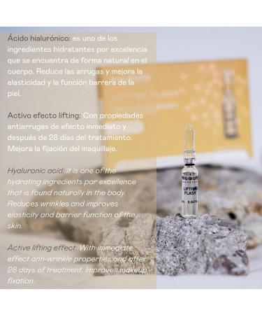 Flash Lifting Facial Ampoules by Valquer Laboratorios. Facial Serum. Immediate lifting effect. All skin types. With hyaluronic acid. Anti-wrinkle - 5 Units X 2 Ml - Buy Online on GoSupps.com