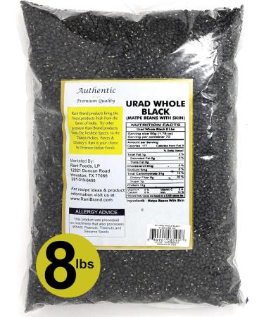 Rani Urid/Urad Whole Black (Matpe Beans with Skin) Indian Lentils 128oz (8lbs) 3.63kg Bulk All Natural | Gluten Friendly | NON-GMO | Kosher | Vegan | Indian Origin - Buy Online on GoSupps.com