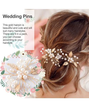 ANCIRS 9 Pack Gold Pearl Bridal Wedding Hair Pins - Leaf Style Rhinestone Flower Accessories for Women & Girls Wedding Hairstyles - Buy Online on GoSupps.com