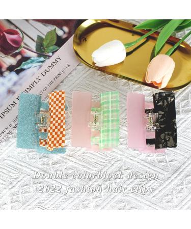 Checker Hair Claw Clips Set for Women - 3PCS AB-side Hair Accessories in Pink-Green, Pink-Black, Orange-Blue - Acrylic Big Open Claw Clips for Long Thick Hair - Buy Online on GoSupps.com