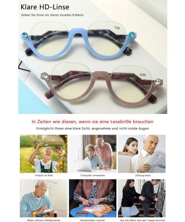Shop Lanomi Fashion Half-Frame Reading Glasses - Blue Light Filter UV400 Protection Pink Frame & Tortoise Arm - Perfect Visual Aid for Men & Women - Buy Online on GoSupps.com
