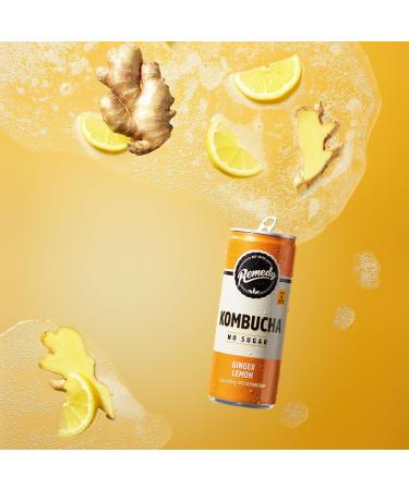 Remedy Raw Kombucha Tea Sparkling Live Cultured Drink Sugar Free Ginger Lemon - 8.45 Oz Pack Of 12 - Buy Online on GoSupps.com
