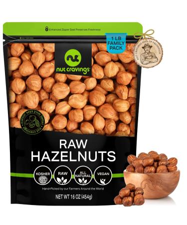 Raw Hazelnuts Filberts with Skin, Unsalted, Shelled, Superior to Organic (16oz - 1 LB) Bulk Nuts Packed Fresh in Resealable Bag - Healthy Protein Food Snack, All Natural, Keto Friendly, Vegan, Kosher Hazelnuts Raw - 16 Ounce