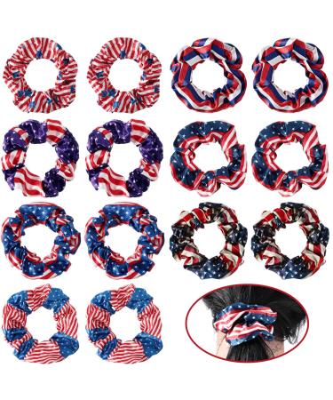 14 Pieces 4th of July Hair Scrunchies Patriotic Independence Day Hair Ties American Flag Star Heart Hair Scrunchies Red White Blue Hair Scrunchies Soft Hair Tie Ropes Elastic Hair Bands for Teen Girls
