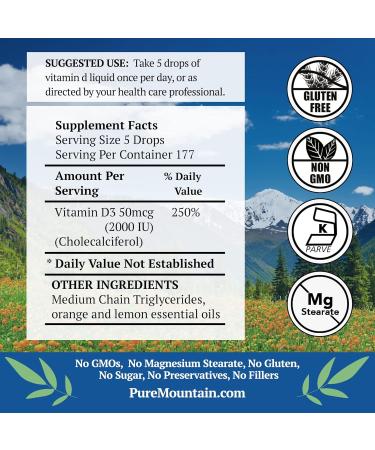 Pure Mountain Botanicals Flavored Vitamin D Drops Orange and Lemon Flavored Liquid Vitamin D3-2000iu per Serving - 1oz Bottle - Buy Online on GoSupps.com