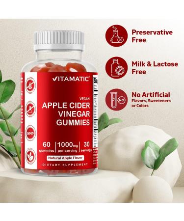Vitamatic Apple Cider Vinegar Gummies - 1000mg - 60 Vegan Gummies - Detox & Weight Loss Support - Buy Online on GoSupps.com