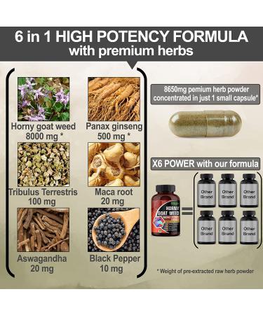 Premium Horny Goat Weed 8650mg with Tribulus Terrestris, Panax Ginseng, Ashwagandha Root, Maca Root - Energy Booster & Memory Support - 90 Count 3-Month Supply - Buy Online on GoSupps.com