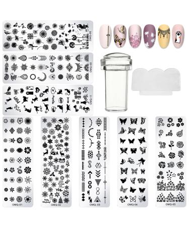 SPOKKI 10 Piece Set Nail Art Plates Stamping Stamp Nail Template Stencil Nail Stamp and Nail Scraper Kit for Nails Manicure