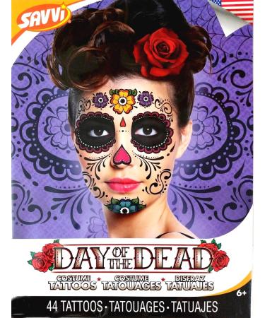 Floral Day of the Dead Sugar Skull Temporary Face Tattoo Kit