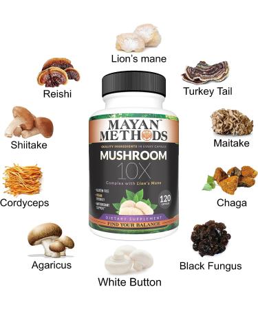 Turkey Tail Mushroom Supplement - 120 Capsules for Immune Support & Energy Boost | Lions Mane, Cordyceps, Chaga, Reishi, Shiitake for Cognitive Focus - Buy Online on GoSupps.com