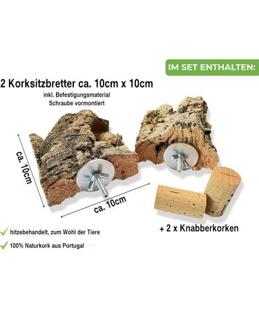 2 x Cork Seating Board for Birds - 10cm x 10cm 100% Natural Cork Fun with Fastening & 2 Nibbles - Perfect for Budgies - Buy Online on GoSupps.com