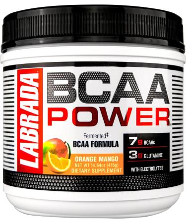 LABRADA NUTRITION – BCAA Power Powder, Fermented Amino Acids with Glutamine & Electrolytes, Muscle Building Post Workout Supplement, Orange Mango, 30sv