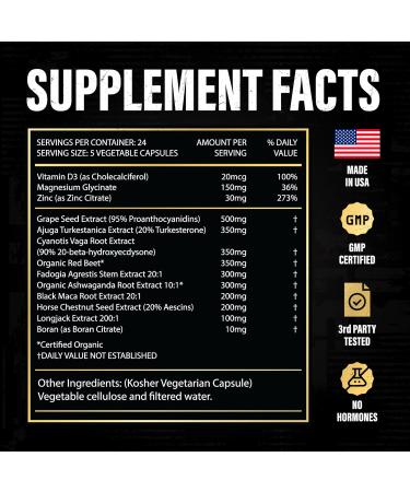 Testosterone Support for Men - Male Enhancing Supplements & Vitality Pills | Testosterone Supplement for Men w/ Turkesterone, Tongkat Ali & Fadogia Agrestis | Boost Muscle Growth, Stamina & Recovery - Buy Online on GoSupps.com