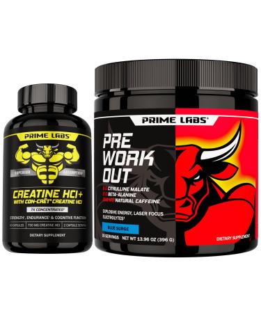 Prime Labs Creatine HCl Capsules + Pre Workout Powder Supplement