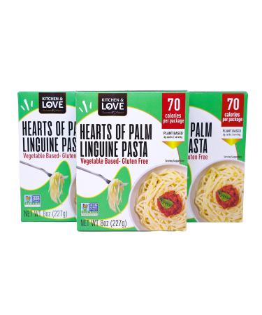 Kitchen & Love Hearts of Palm Linguine, Low Carb, Low Calories, Plant Based, Non GMO, Gluten Free Pasta Alternative, Vegan, Easy to Prepare, Quick Meal 8 Oz (Pack of 3) Linguine 3 Pack