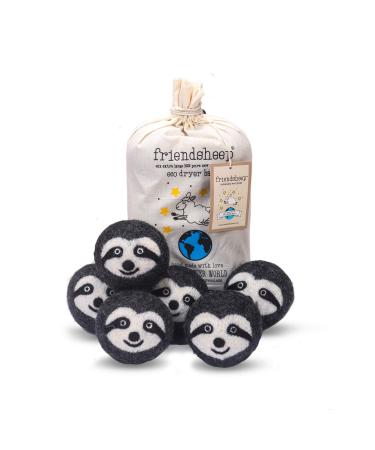 Friendsheep Wool Dryer Balls 6 Pack XL Organic Premium Reusable Cruelty Free Handmade Fair Trade No Lint Fabric Softener Gray Sloth - Sloth Squad