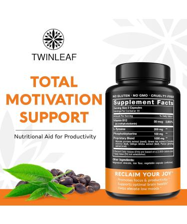 TWINLEAF Serotonin & Dopamine Support Bundle - 5HTP Vitamin B6 B12 GABA L-Tyrosine & L-Theanine for Mood & Mental Well-Being - 60 Capsules Each - Made in USA - Buy Online on GoSupps.com