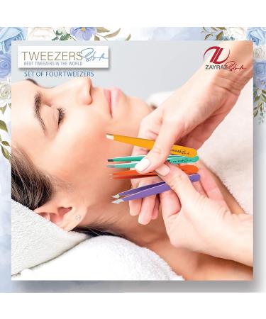 Zayraz Professional Tweezers Set for Women - Set of 4 for Ingrown Hair, Facial Hair, Blackhead Removal - Daily Beauty Kit - Best Girls Gift - Buy Online on GoSupps.com