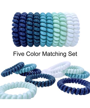 Tanha Spiral Hair Ties 10Pcs - Blue Teal White Elastic Coils for Ponytail Holders - Women Men Green Multi-colored - Buy Online on GoSupps.com