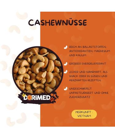 Buy 1 kg Roasted Unsalted Cashew Nuts - 100% Natural Vegan & Vegetarian-Friendly | Dorimed - Buy Online on GoSupps.com