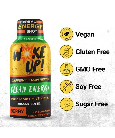 Woke Up! Energy Shot - Sugar Free Natural Energy Drink with Vitamin B12, Lions Mane & Yerba Mate - Immunity Boost, Extra Strength - Berry Flavor (12 Pack) - Buy Online on GoSupps.com