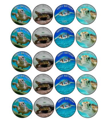 edible 20 x Animal TURTLE Personalised cupcake toppers UNCUT (wafer card)