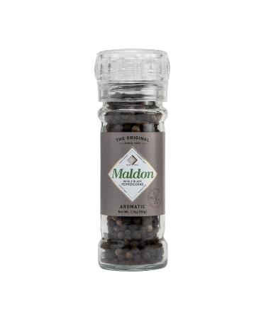 Maldon Salt, Whole Black Peppercorn Grinder, 50 g, Refillable and Adjustable, Kosher, Natural, Aromatic