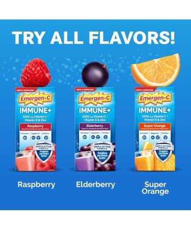 Emergen-C Immune+ Triple Action Powder - 1000mg Vitamin C, B Vitamins, Antioxidants, Raspberry Flavor - 30 Count - Buy Online on GoSupps.com