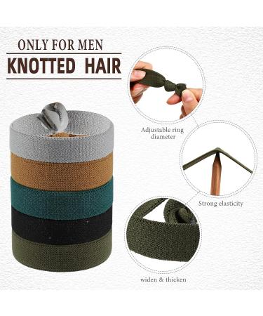 30 Pcs Multicolored Knotted Men's Hair Ties - Elastic Flat Man Bun Hair Tie Set for Long Curly Hair - No Crease Design in Gray, Green, Khaki, Silver, Dark Green - Buy Online on GoSupps.com