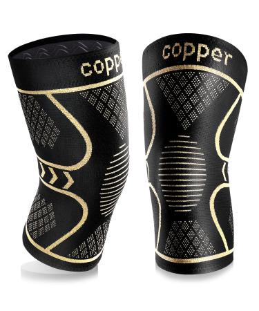 Copper Knee Braces for Knee Pain 2 Pack, Knee Compression Sleeve Support for Men and Women, Medical Grade Knee Pads for Running, Hiking, Working, Arthritis, ACL, Meniscus Tear, Joint Pain Relief Black+copper Medium
