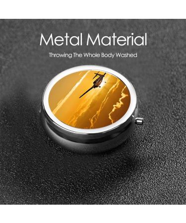 Aircraft Plane At Sunset Round Pill Box 3 Compartment Portable Travel Medicine Organizer | Mini Decorative Vitamin Holder - Buy Online on GoSupps.com