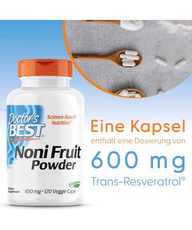 Doctors Best Noni Fruit Powder 650mg - 120 Vegan Capsules | Laboratory Tested Gluten Free Soy Free Vegetarian Supplements for Immune Support - Buy Online on GoSupps.com