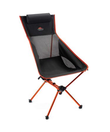 Cascade Mountain Tech Camp Chair - High Back Ultralight for Backpacking, Camping, Sporting Events, Beach, and Picnics with Carry Bag Black