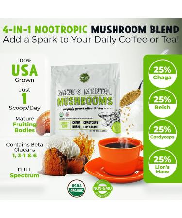 Mental Mushroom Powder Extract - Lions Mane, Chaga, Reishi, Cordyceps - Immune System Booster & Brain Supplement - Buy Online on GoSupps.com