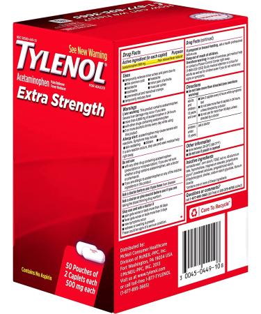 Tylenol Extra Strength Caplets 2-Pack | 100 ct | Pain Reliever & Fever Reducer - Buy Online on GoSupps.com