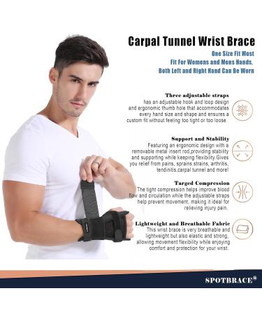 SPOTBRACE Adjustable Wrist Brace for Carpal Tunnel Relief Metal Splint Support for Men & Women | Night Stabilizer for Arthritis & Tendinitis Pain - Buy Online on GoSupps.com
