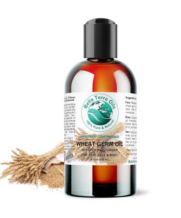 Bella Terra Oils - Organic Wheat Germ Oil 8 oz - Premier Vitamin E Oil for Face Unveiling Beauty with Vitamin C Natural Source of Vitamin E for Skin Care 8 Fl Oz (Pack of 1)