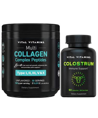 Vital Vitamins Multi Collagen Peptides Powder + Colostrum Capsules with Vitamin C Zinc