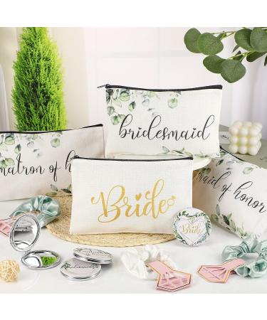 24 Pieces Bride Bridesmaid Proposal Gifts Wedding Makeup Bag Gift Set Includes 8 Canvas Makeup Bags Matron of Honor Bag 8 Satin Hair Scrunchies 8 Compact Makeup Mirrors Bridal Shower (Green Leaves) - Buy Online on GoSupps.com