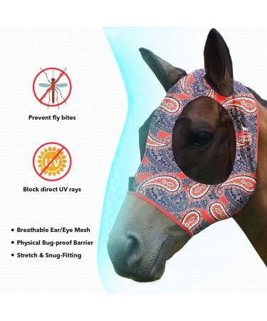 Harrison Howard Super Comfort Stretchy Fly Mask - UV Protection & Breathability - Large Eye Space - Orange Paisley - Medium Cashew Orange - International Shipping Available - Buy Online on GoSupps.com