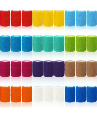 36 Pack Self Adhesive Bandage Wrap Athletic Elastic Non Woven Cohesive Bandage Breathable Vet Wrap Simply Tear Cohesive Tape for Sports First Aid Medical Wrist 3 Inch x 5 Yards 12 Colors